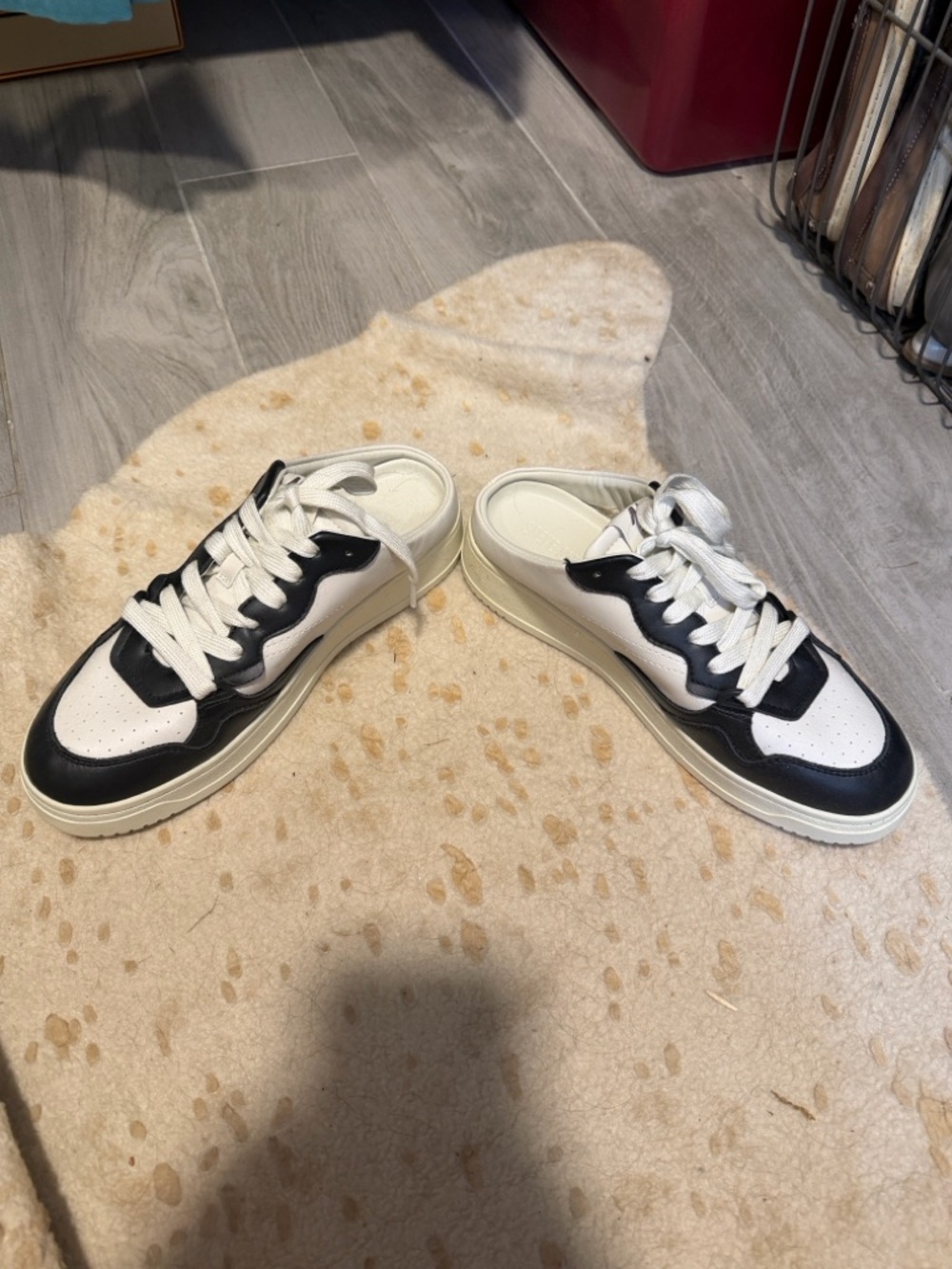 Steve Madden Black and White Slip-On Lace-Front Mule Sneakers